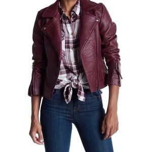 Romeo & Juliet Burgundy Wine Faux Leather Biker Moto Zip Jacket Medium Jr.